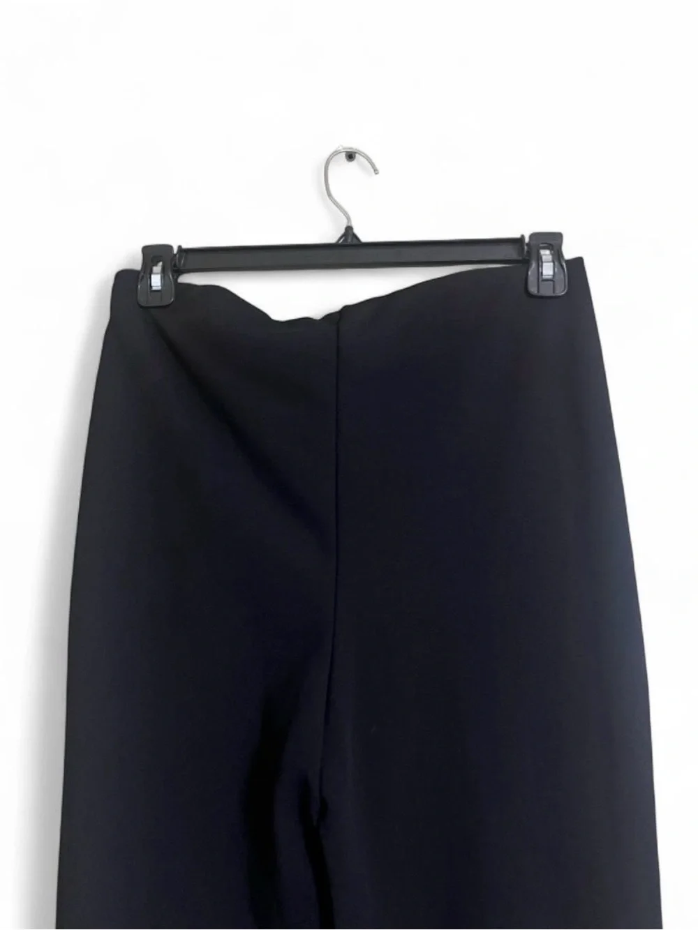 H&M Pants Sz L Stretchy Black Front-Slit Pull On Creased Leg Leggings Feminine